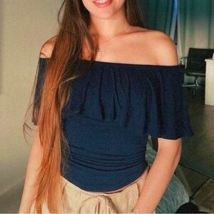 Elegant Off-Shoulder Navy Top